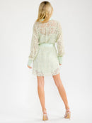 WOMEN'S LONG SLEEVE BUTTON UP LACE WITH SATIN INNER MINI DRESS