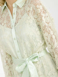 WOMEN'S LONG SLEEVE BUTTON UP LACE WITH SATIN INNER MINI DRESS