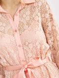 WOMEN'S LONG SLEEVE BUTTON UP LACE WITH SATIN INNER MINI DRESS