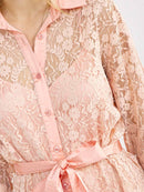 WOMEN'S LONG SLEEVE BUTTON UP LACE WITH SATIN INNER MINI DRESS