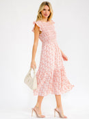 WOMEN'S RUFFLE SLEEVE SMOCK TIERED FLORAL MAXI DRESS