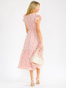 WOMEN'S RUFFLE SLEEVE SMOCK TIERED FLORAL MAXI DRESS