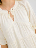 WOMEN'S SHORT SLEEVE V-NECK TIERED TUNIC LINEN MINI DRESS
