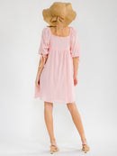 WOMEN'S SHORT SLEEVE SQUARE NECK FRONT POCKETS LOOSE FIT TUNIC MINI DRESS