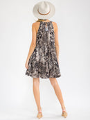 WOMEN'S SLEEVELESS HALTER NECK TIERED ANIMAL PRINT MINI DRESS