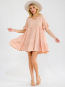 WOMEN'S SHORT SLEEVE V-NECK TIERED LOOSE FIT TUNIC MINI DRESS