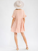 WOMEN'S SHORT SLEEVE V-NECK TIERED LOOSE FIT TUNIC MINI DRESS