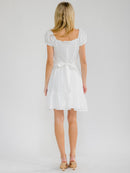 WOMEN'S SHORT SLEEVE SQUARE NECK FRONT POCKETS SMOCK MINI DRESS