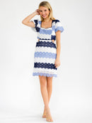 WOMEN'S SHORT PUFF SLEEVE SQUARE NECK SIDE CUT OUT COLORBLOCK CROCHET MINI DRESS