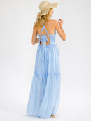 WOMEN'S SLEEVELESS OPEN BACK ELASTIC WAIST TIERED POLKA DOTS MAXI DRESS