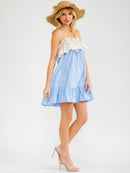 WOMEN'S SLEEVELESS RUFFLE BACK TIE COLORBLOCK MINI DRESS