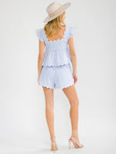 WOMEN'S RUFFLE SLEEVE TANK TOP & ELASTIC WAIST SHORTS TRIM DETAILED 2PC. SET