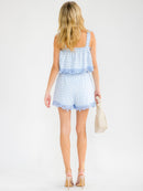 WOMEN'S SLEEVELESS TANK TOP & ELASTIC WAIST SHORTS PLAID CROCHET TRIM 2PC. SET