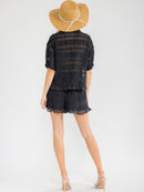 WOMEN'S SHORT SLEEVE BLOUSE & ELASTIC WAIST SHORTS RUCHED DETAILED 2PC. SET