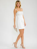 WOMEN'S SLEEVELESS PEARL TRIM SATIN BODYCON MINI DRESS