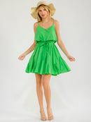 WOMEN'S SLEEVELESS V-NECK ELASTIC WAIST SELF TIE MINI DRESS