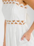 WOMEN'S SLEEVELESS SQUARE NECK FRONT POCKETS SMOCK SELF TIE MINI DRESS