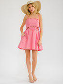 WOMEN'S SLEEVELESS SQUARE NECK FRONT POCKETS SMOCK SELF TIE MINI DRESS