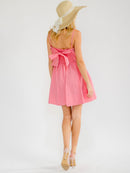 WOMEN'S SLEEVELESS SQUARE NECK FRONT POCKETS SMOCK SELF TIE MINI DRESS