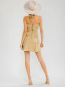WOMEN'S SLEEVELESS FRONT POCKETS BELTED STRETCH DENIM MINI DRESS