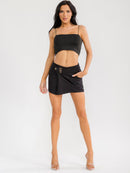 WOMEN'S ZIP UP DETAILED STRETCH DENIM MINI SKORT
