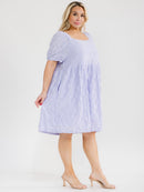 PLUS SIZE SHORT SLEEVE SQUARE NECK FRONT POCKETS DETAILED TUNIC MINI DRESS