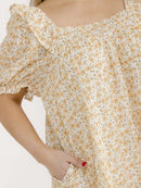 PLUS SIZE SHORT SLEEVE SQUARE NECK FRONT POCKETS SWISS FLORAL MINI DRESS
