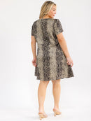PLUS SIZE SHORT SLEEVE V-NECK ANIMAL PRINT WRAP MINI DRESS
