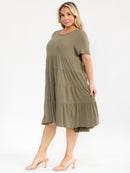 PLUS SIZE SHORT SLEEVE TIERED TUNIC MIDI DRESS