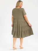 PLUS SIZE SHORT SLEEVE TIERED TUNIC MIDI DRESS