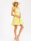 WOMEN'S SLEEVELESS SQUARE NECK PRINT DENIM MINI DRESS