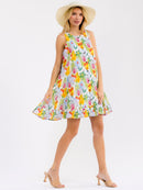 WOMEN'S SLEEVELESS BUTTON UP FLORAL PRINT TUNIC MINI DRESS