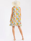 WOMEN'S SLEEVELESS BUTTON UP FLORAL PRINT TUNIC MINI DRESS