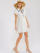 WOMEN'S SHORT SLEEVE TRIM DETAILED MINI DRESS