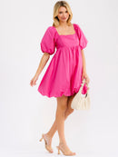 WOMEN'S SHORT PUFF SLEEVE SQUARE NECK SMOCK MINI DRESS