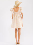 WOMEN'S SHORT PUFF SLEEVE SQUARE NECK SMOCK FLORAL MINI DRESS