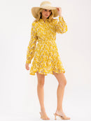 WOMEN'S LONG SLEEVE BUTTON UP ELASTIC WAIST EMBROIDERY MINI DRESS