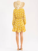 WOMEN'S LONG SLEEVE BUTTON UP ELASTIC WAIST EMBROIDERY MINI DRESS