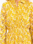 WOMEN'S LONG SLEEVE BUTTON UP ELASTIC WAIST EMBROIDERY MINI DRESS
