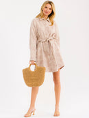 WOMEN'S LONG SLEEVE BUTTON UP FRONT POCKETS STITCH DETAILED MINI DRESS
