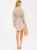 WOMEN'S LONG SLEEVE BUTTON UP FRONT POCKETS STITCH DETAILED MINI DRESS