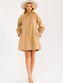 WOMEN'S LONG SLEEVE BUTTON UP FRONT POCKETS STITCH DETAILED MINI DRESS