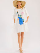 WOMEN'S SHORT SLEEVE FRONT POCKETS LOOSE FIT GRAPHIC MINI DRESS