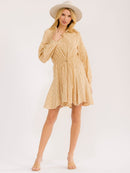 WOMEN'S LONG SLEEVE BUTTON UP EYELET MINI DRESS