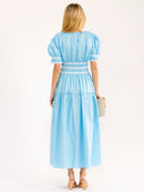 WOMEN'S SHORT PUFF SLEEVE ELASTIC WAIST MAXI DRESS