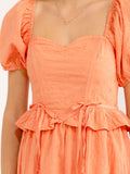 WOMEN'S SHORT PUFF SLEEVE SMOCK RUFFLE MAXI DRESS