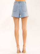 WOMEN'S BUTTON CLOSURE POCKETS DENIM MINI SHORTS