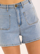 WOMEN'S BUTTON CLOSURE POCKETS DENIM MINI SHORTS