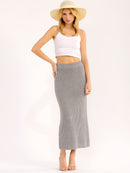 WOMEN'S ELASTIC WAIST RIBBED MAXI SKIRT