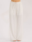 WOMEN'S ELASTIC WAIST FRONT POCKETS WIDE LEG PANTS